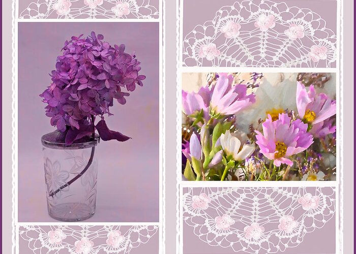Hydrangea Greeting Card featuring the photograph Lilacs And Cosmos Photo Picture Collage by Sandra Foster