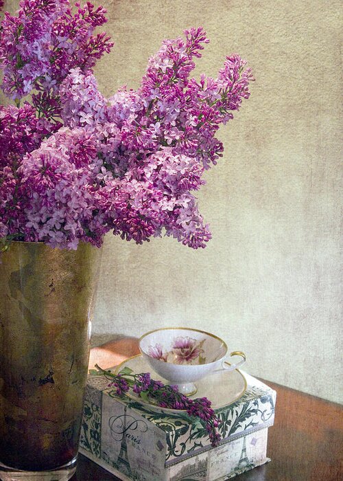 Lilacs Greeting Card featuring the photograph Lilacs in Vase 3 by Rebecca Cozart