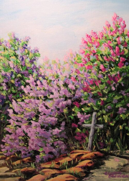 Lilacs Greeting Card featuring the painting Lilacs Line My Grave by Celeste Drewien