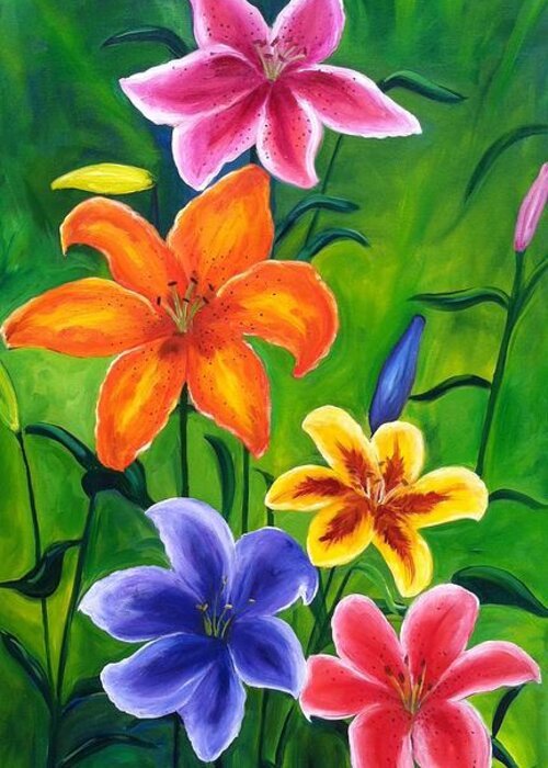 Lily Greeting Card featuring the painting Lily Garden by Vikki Angel