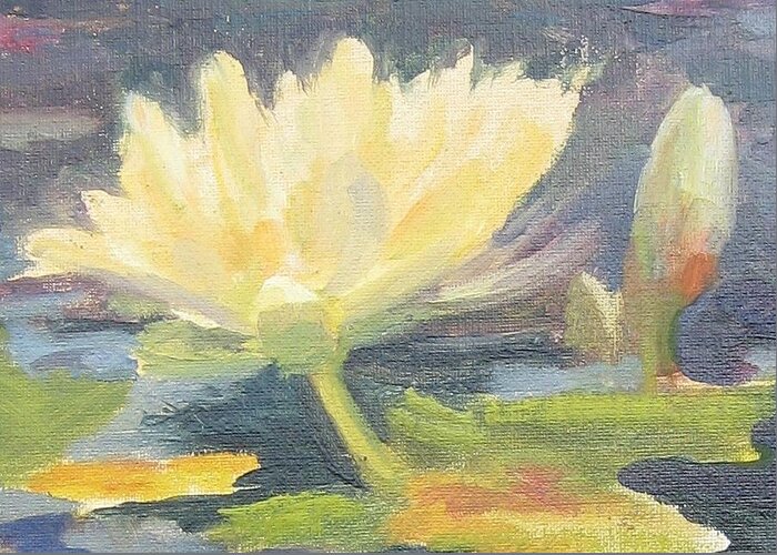 Lily Greeting Card featuring the painting Lone Lily in the Fountain by Maria Hunt