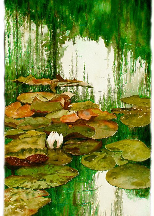 Monet's Garden Greeting Card featuring the painting Reflections Among the Lily Pads by Maryann Boysen