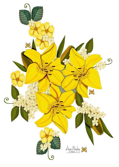 Anne Norskog Art Greeting Card featuring the painting Lily Triplets by Anne Norskog