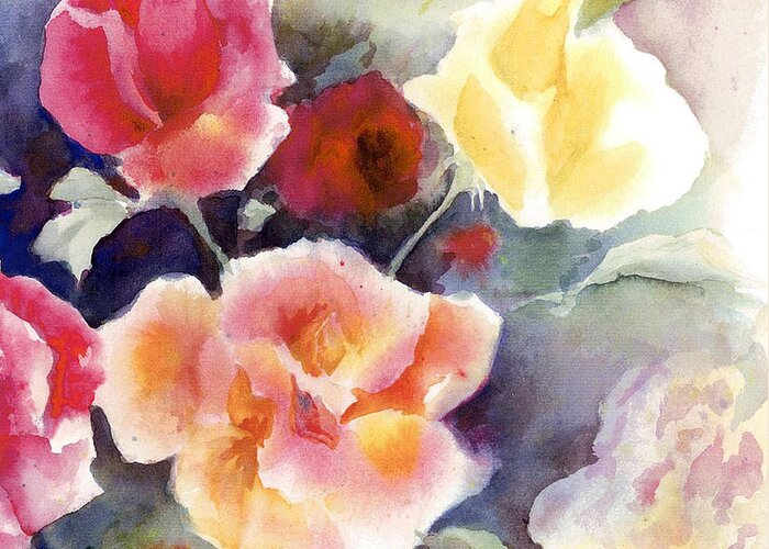 Roses Greeting Card featuring the painting Roses in the Garden by Maria Hunt