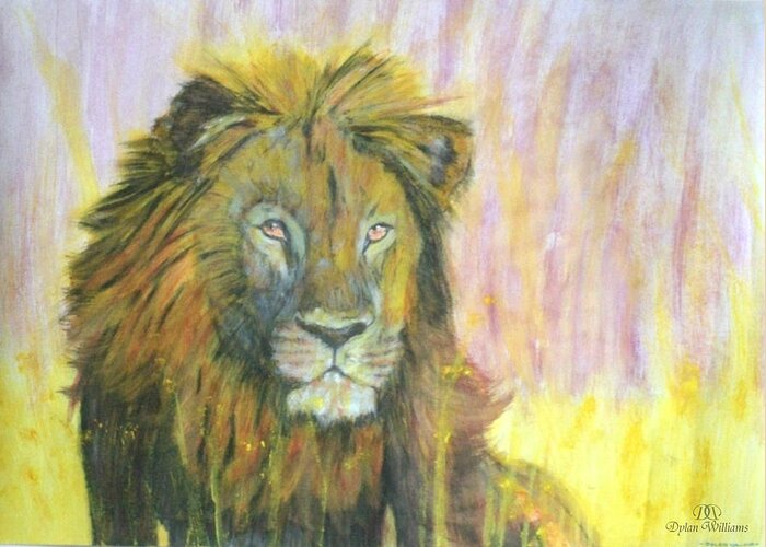 Lion Greeting Card featuring the painting Lion by Dylan Williams