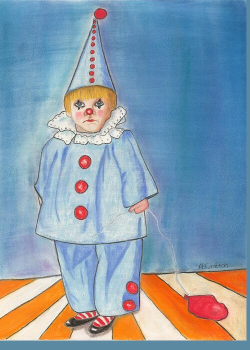 Little Boy Greeting Card featuring the painting Little Blue Clown by Arlene Crafton