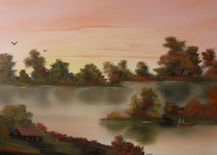 Landscape Greeting Card featuring the painting Little Haven at Sunset by Cynthia Adams
