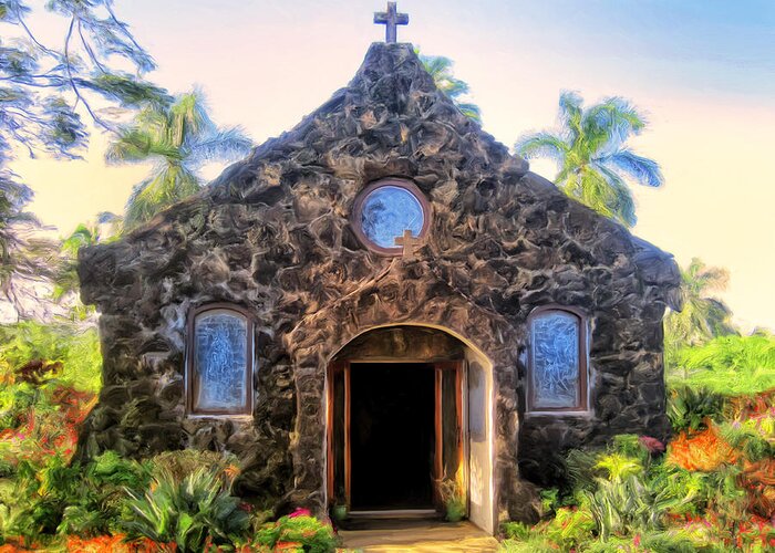 Lava Rock Greeting Card featuring the painting Little Lava Rock Church Kauai by Dominic Piperata