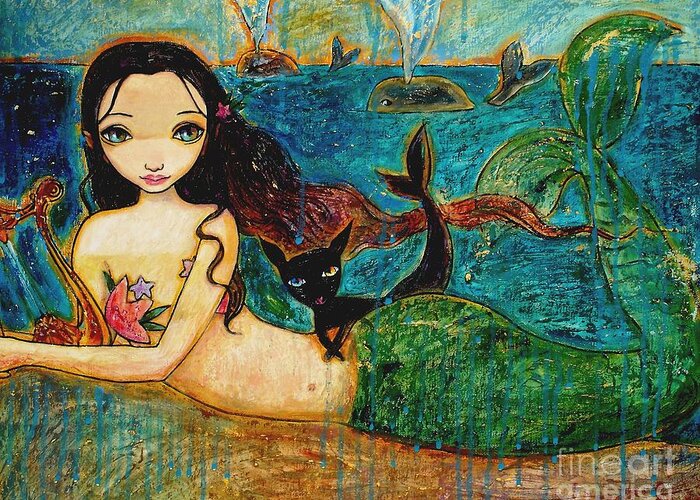 Mermaid Art Greeting Card featuring the painting Little Mermaid by Shijun Munns