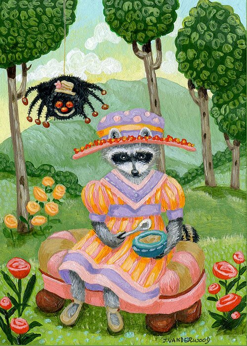 Raccoon Greeting Card featuring the painting Little Miss Raccoon Muffett by Jacquelin L Westerman