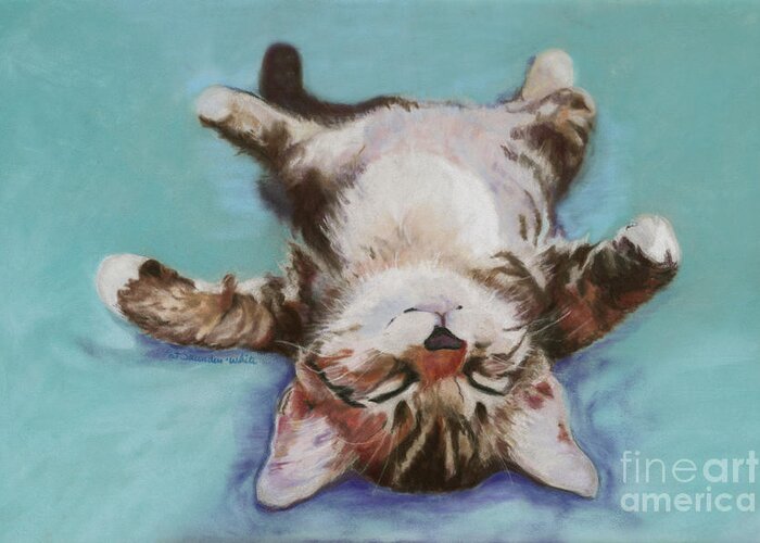 Cat Painting Greeting Card featuring the pastel Little Napper by Pat Saunders-White