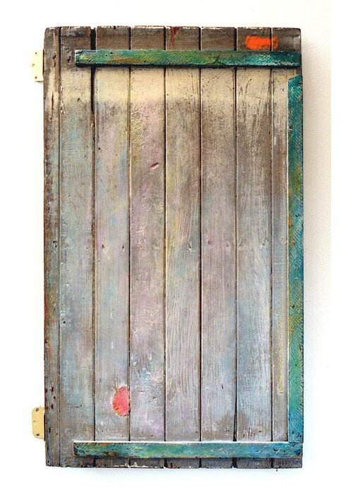 Painted Old Wooden Gate Greeting Card featuring the sculpture Little Painted Gate in Summer Colors by Asha Carolyn Young