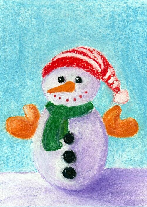 Little Greeting Card featuring the painting Little Snowman by Anastasiya Malakhova