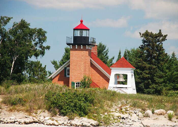 Little Traverse Lighthouse; Little Traverse Bay; Harbor Springs; Summer; Water; Lighthouse; Maritime Greeting Card featuring the photograph LITTLE TRAVERSE LIGHTHOUSE No.2 by Janice Adomeit