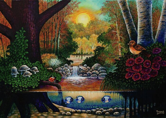 Sunset Greeting Card featuring the painting Little World Chapter Sunset by Michael Frank
