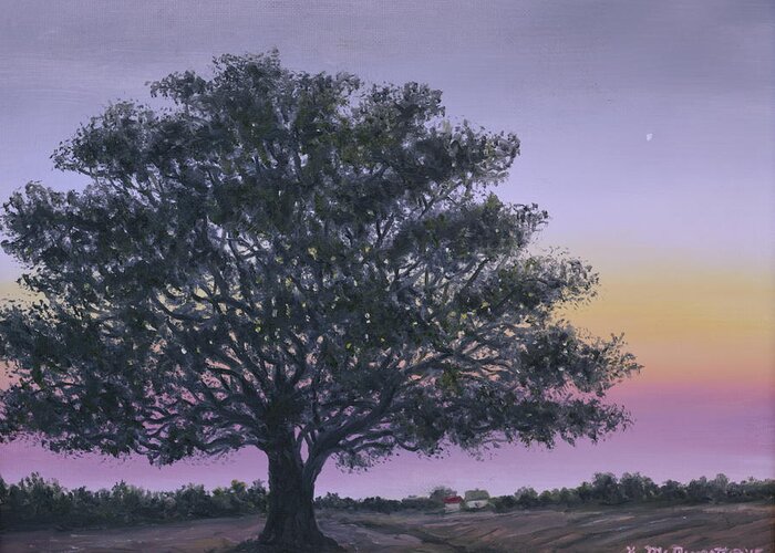 Oak Tree Greeting Card featuring the painting Live Oak - Farm Fields - Tabor City NC by Kathleen McDermott