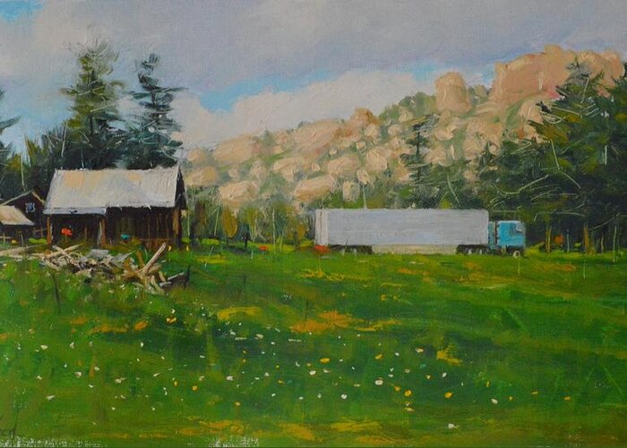 Landscape Greeting Card featuring the painting Livin in the sticks by Greg Clibon