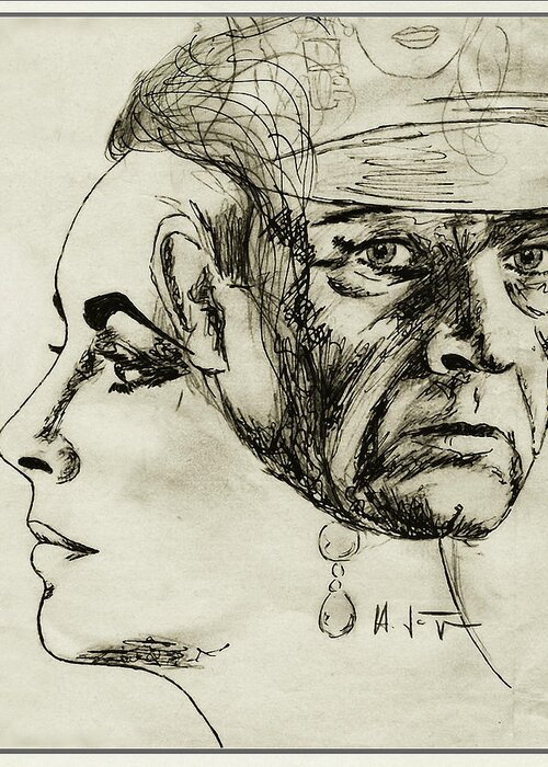 Richard Burton Greeting Card featuring the drawing LIZ and RICHARD by Hartmut Jager