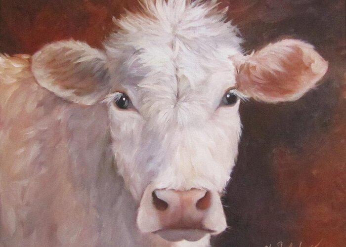 Cow Art Greeting Card featuring the painting Lizzy Has A Bad Hair Day by Cheri Wollenberg