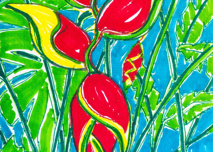 Flower Greeting Card featuring the painting Lobster Claw Heliconia by Kelly Smith
