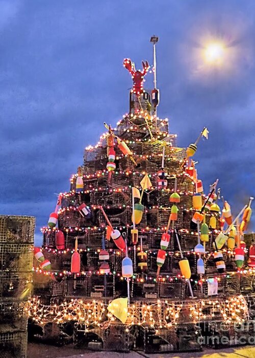 2014 Lobster Pots Greeting Card featuring the photograph Lobster Pots Tree at Night by Janice Drew