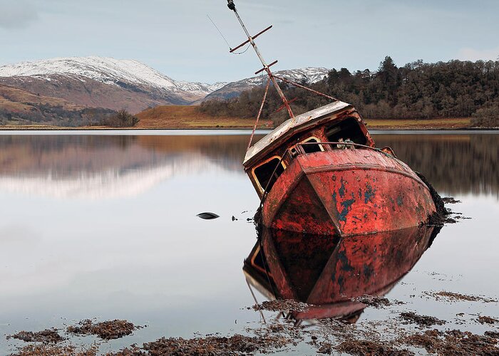 Boat Greeting Card featuring the photograph Loch Boat Wreck by Grant Glendinning