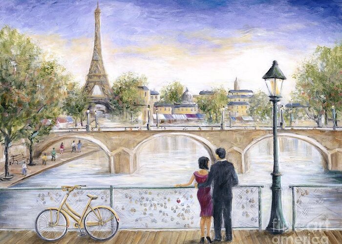 Paris Greeting Card featuring the painting Locked In Love by Marilyn Dunlap