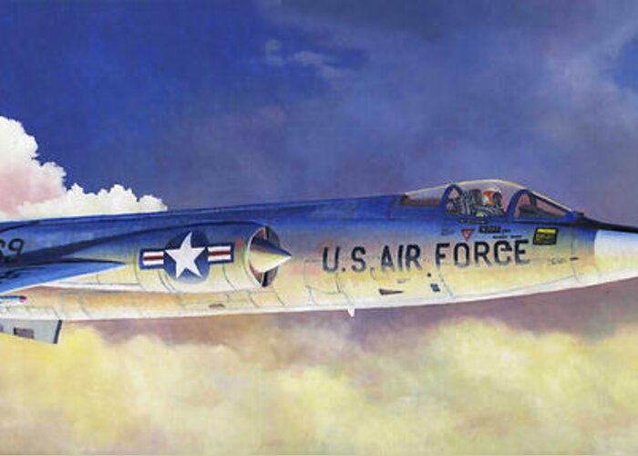 Aviation Greeting Card featuring the painting Lockheed F-104A Starfighter by Douglas Castleman