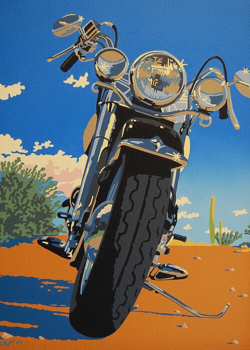 Motorcycle Greeting Card featuring the painting Loco Motion by Cheryl Fecht