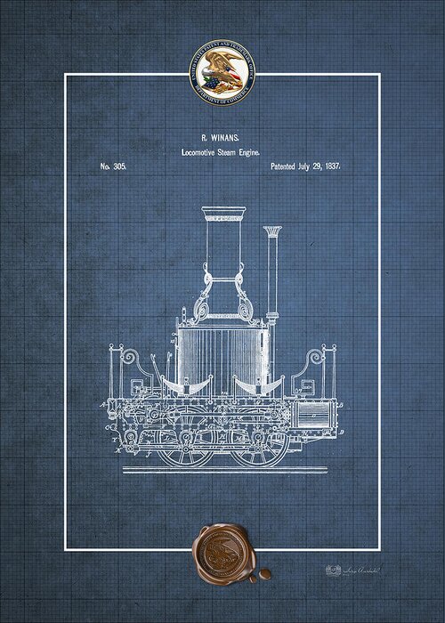 C7 Vintage Patents And Blueprints Greeting Card featuring the digital art Locomotive Steam Engine Vintage Patent Blueprint by Serge Averbukh