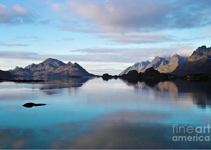 Seascape Greeting Card featuring the photograph Lofoten Islands water world by Heiko Koehrer-Wagner