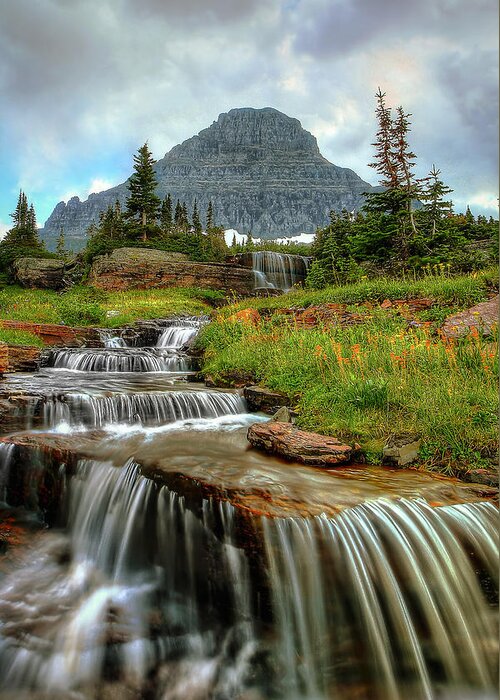 Logan Pass Greeting Card featuring the photograph Logan Cascades by Ryan Smith