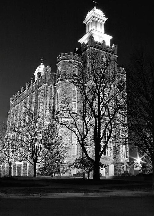 Logan Temple Greeting Card featuring the photograph Logan Temple Black and White by David Andersen
