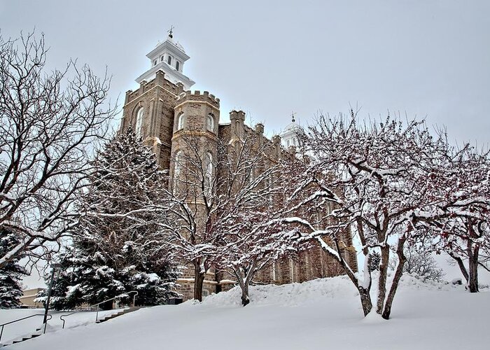Logan Greeting Card featuring the photograph Logan Temple Winter by David Andersen