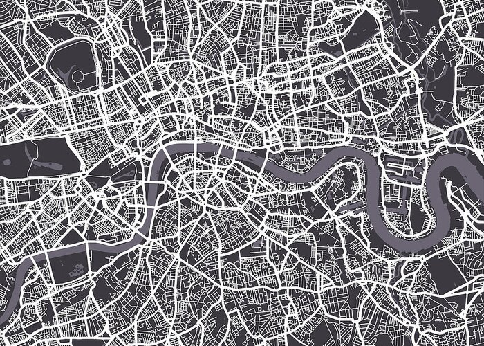 London Greeting Card featuring the digital art London Map Art by Michael Tompsett