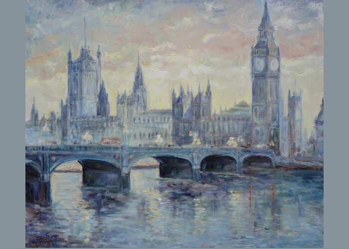 London Greeting Card featuring the painting London Westminster Bridge by Irek Szelag