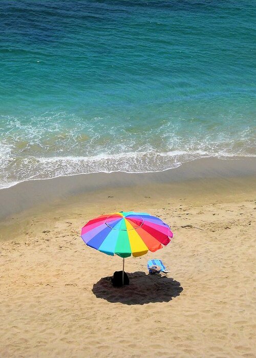 Beach Greeting Card featuring the photograph Lone Umbrella by Jane Girardot