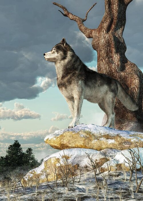 Lone Wolf Greeting Card featuring the digital art Lone Wolf by Daniel Eskridge