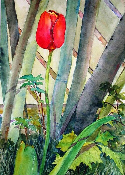 Flower Greeting Card featuring the painting Lonely Tulip by Betty M M Wong