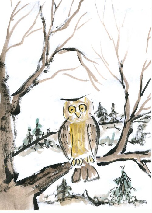 Owl Greeting Card featuring the painting Lonesome Owl by Ellen Miffitt