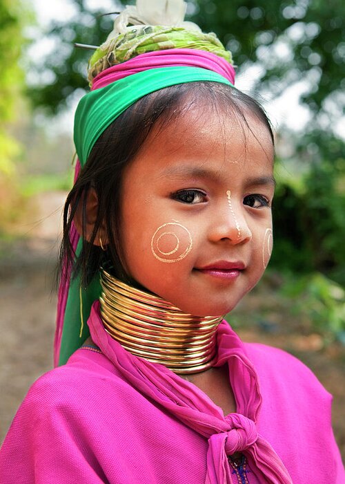 Asian And Indian Ethnicities Greeting Card featuring the photograph Long Neck Girl Of Thailands Kayan Tribe by Igor Bilic