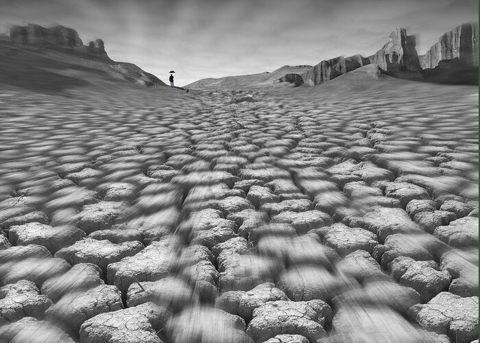 Cracked Desert Greeting Card featuring the photograph Long Walk On A Hot Day by Mike McGlothlen