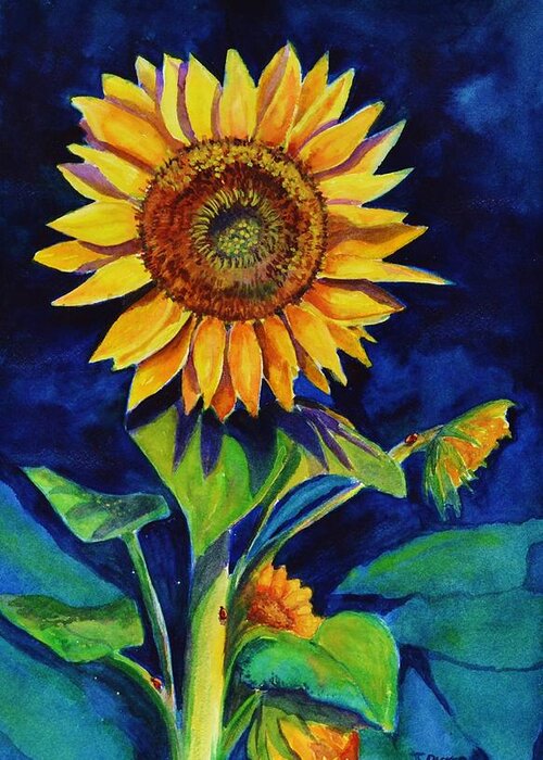 Sun Greeting Card featuring the painting Midnight Sunflower by Jane Ricker