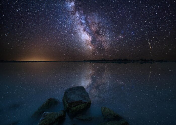 Milky Way Greeting Card featuring the photograph Looking at the Stars by Aaron J Groen