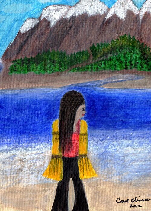 Girl Greeting Card featuring the painting Looking Back by Carol Eliassen