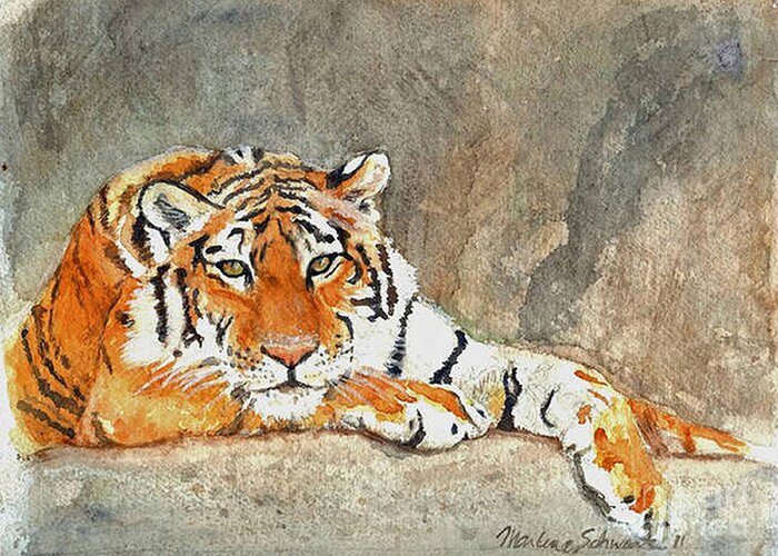 Bengal Tiger Greeting Card featuring the painting Lord of the Jungle by Marlene Schwartz Massey