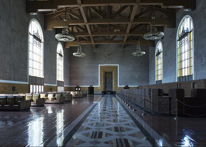 Union Station Greeting Card featuring the photograph Los Angeles Union Station Original Ticket Lobby by Belinda Greb
