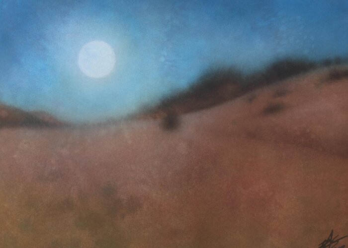 Original Greeting Card featuring the painting Moon Over Los Penasquitos Canyon with Coastal Fog by Robin Street-Morris