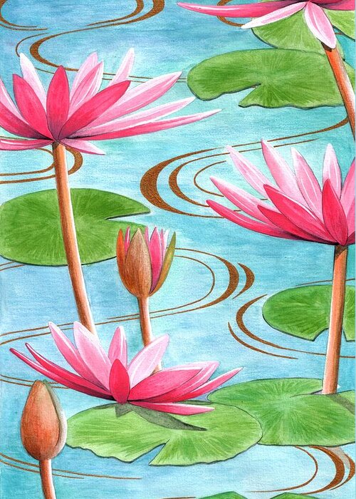 Flowers Greeting Card featuring the painting Lotus Flower by Jenny Barnard