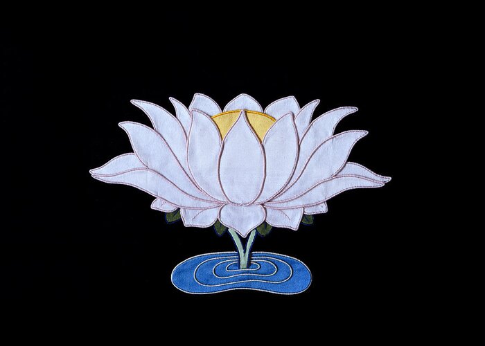 Lotusflower Greeting Card featuring the tapestry - textile Lotus by Leslie Rinchen-Wongmo